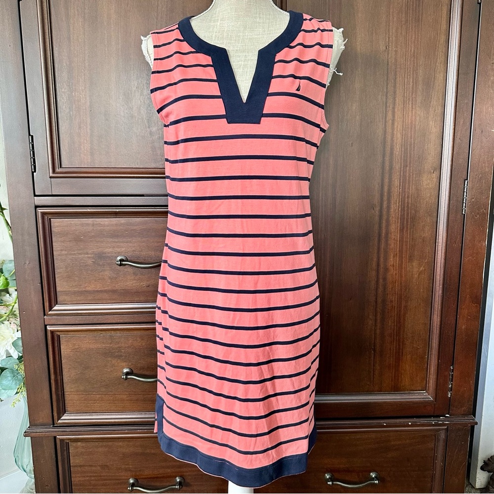 NWT Nautica Coral and Navy Striped Top